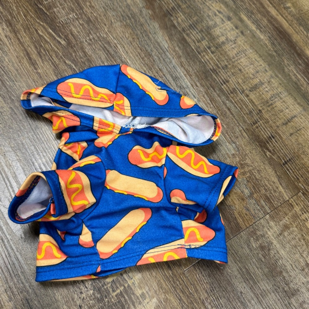 Build-A-Bear Hot Dog Hoodie Plush Accessory Blue OS Good All Over Print